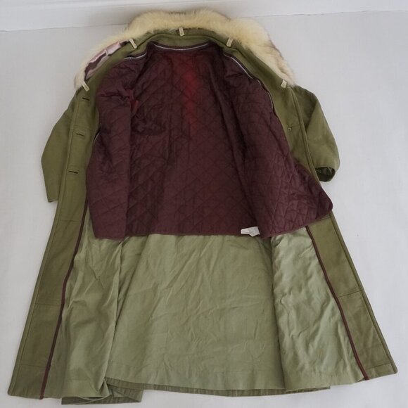The Old Mill Glen Lainey Banton Olive Green Penny Coat Leather Trench Jacket M - Picture 11 of 16
